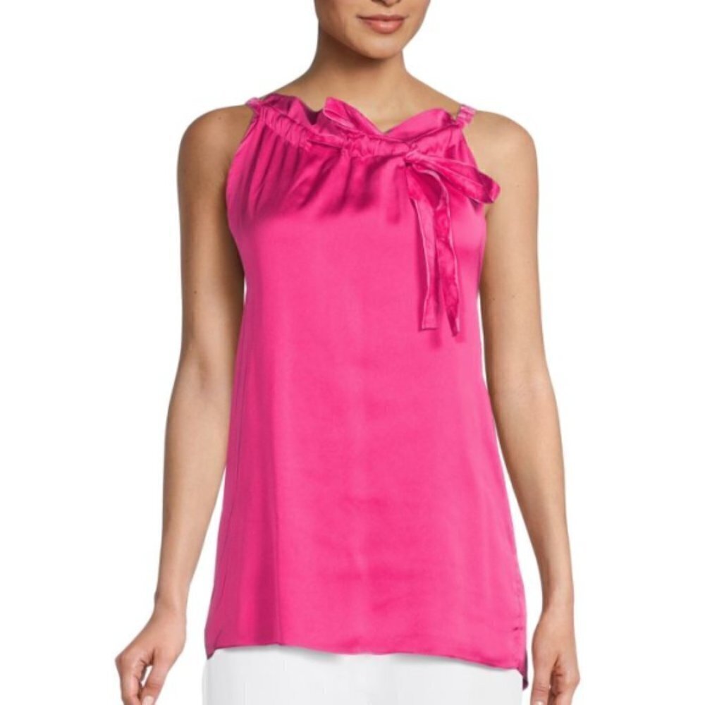 Ramy Brook 'Addy' Satin Tie-Neck Sleeveless Top, Bright Pink